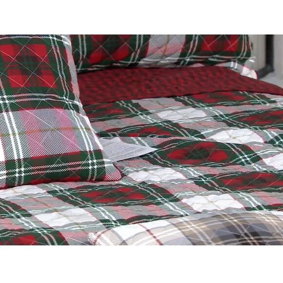 Home Reflections NEW Reversible Holiday Plaid Quilt Sham Pillow Set Full Double - Picture 13 of 13